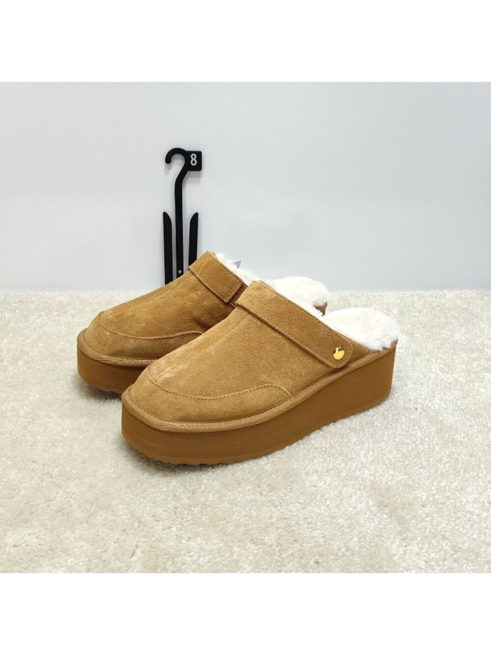 Joyspun Convert Clog Womens 8 Suede Platform Slippers Faux Fur Slides Mules NWT